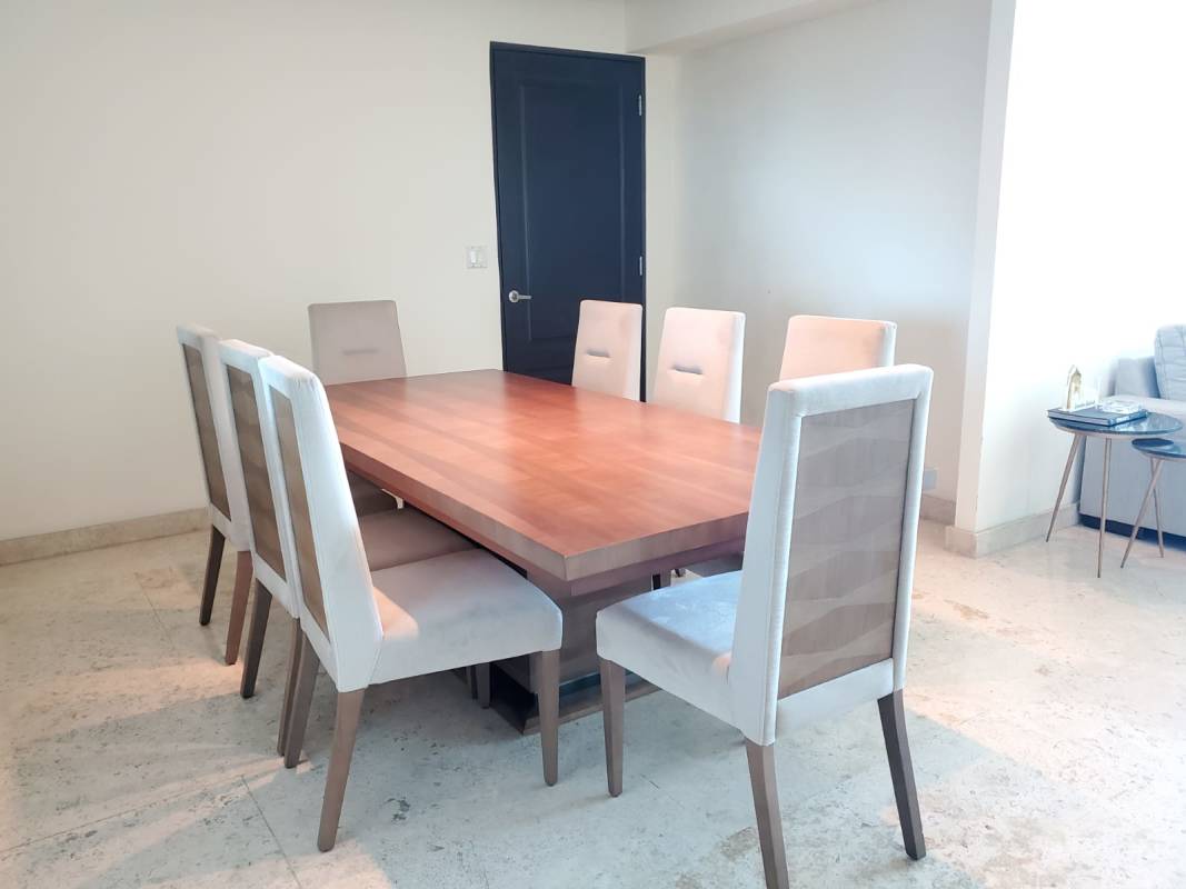Elegant dining space in luxury oceanfront condo with skyline views in Punta Pacifica