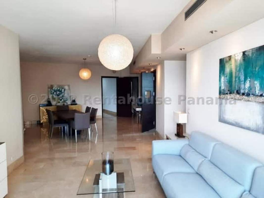 Entry to luxury apartment with marble floors and large windows Grand Tower Punta Pacifica Panama