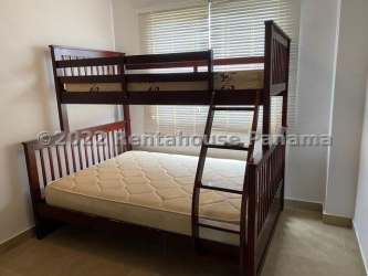 Bedroom with window blinds and bunk bed in Coronado beach community gated home