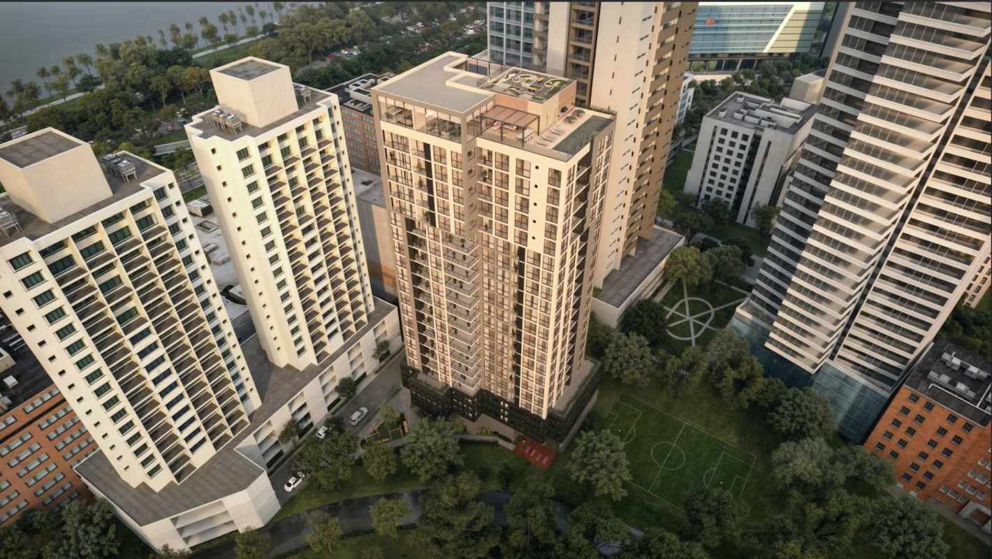 Skyline infinity pool and lounge with ocean horizon in Marbella Panama