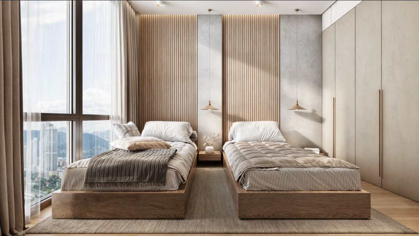 Second bedroom with built-in closet and large window PH Marbella Executive