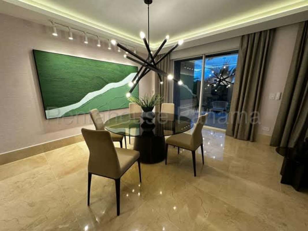 Elegant dining area with marble floors large windows Santa Maria The Reserve Panama