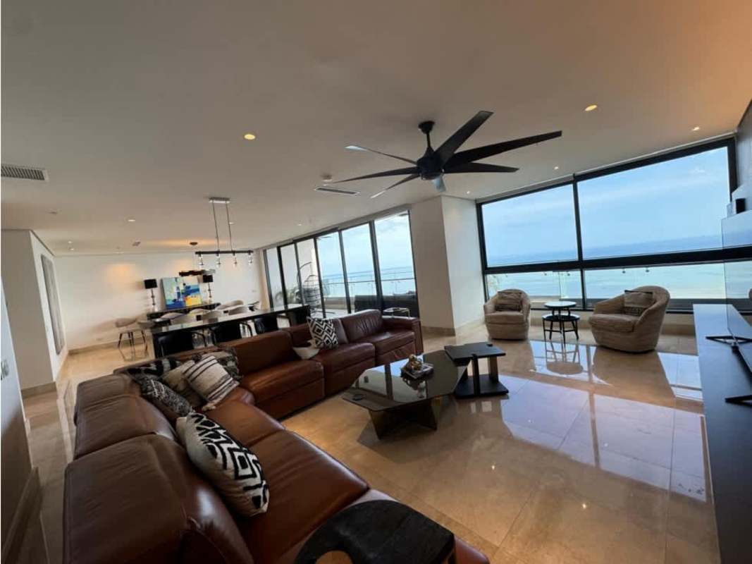 Spacious private balcony with panoramic ocean view in PH Matisse Tower Costa del Este Panama