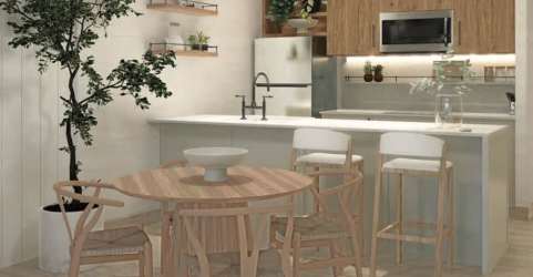 Kitchen with island seating and dining area in luxury resort condo Boquete Panama