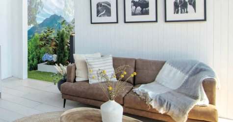 Cozy living room with natural light and mountain views in Boquete Panama condo