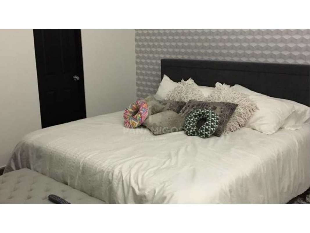 Contemporary bedroom with accent wall decor in Mystic Point Punta Pacífica Panama