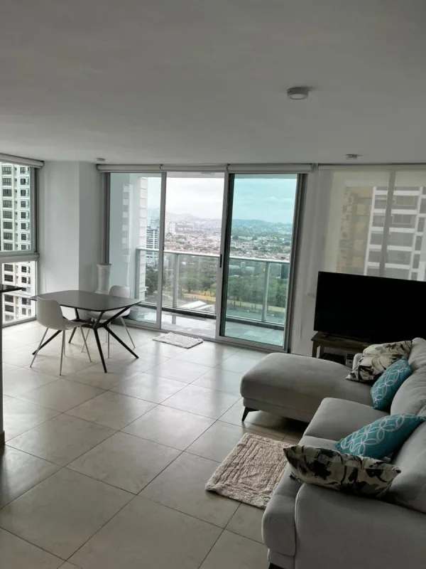 Kitchen with granite counters breakfast bar and city views PH Lumiere Panama