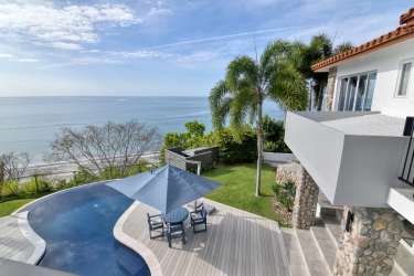 Spacious terrace with ocean views and elegant seating at luxury villa in Río Hato Panama