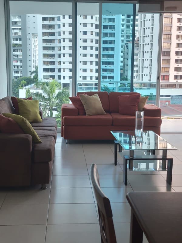 Spacious dining area with ceiling fan and natural light PH Mont Royale El Cangrejo