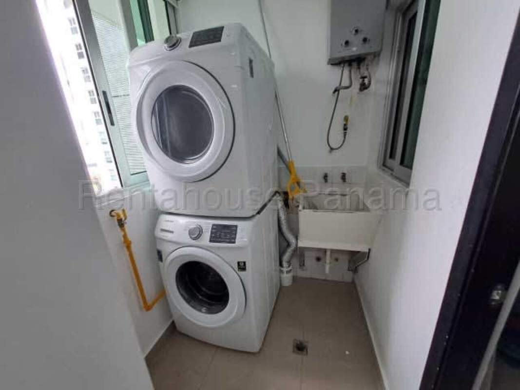 Laundry with stacked washer/dryer hookup, utility sink at PH Bella Vista Center Panama