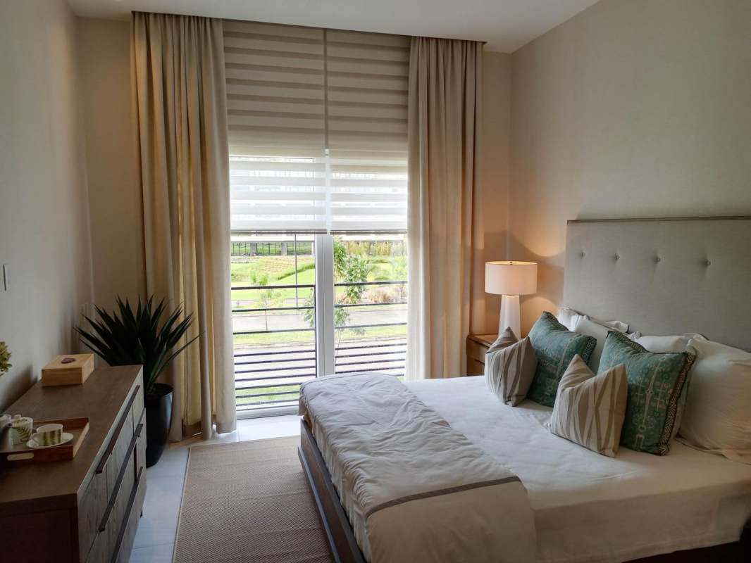 Covered terrace with seating ceiling fan garden residential community Santa Maria Panama