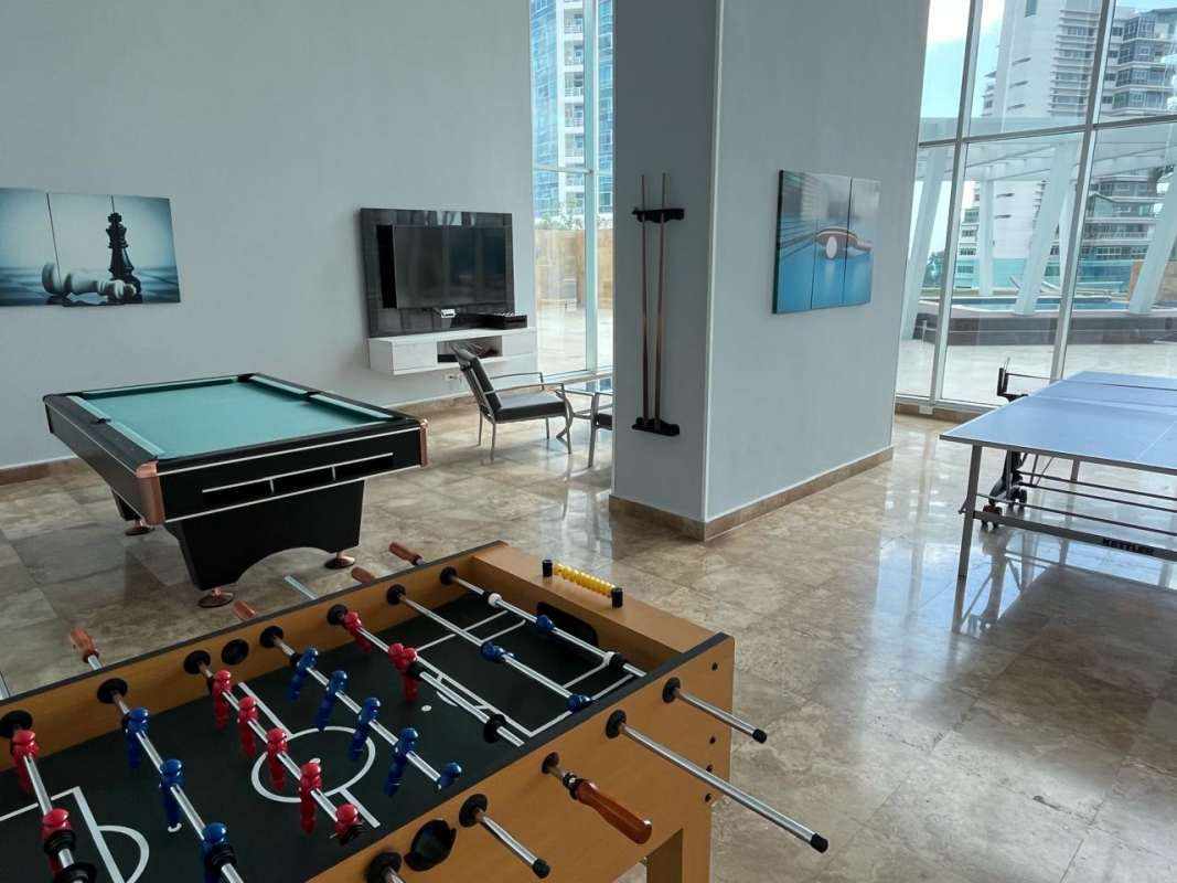 Recreational lounge with pool table and entertainment area PH Quartz Costa del Este Panama