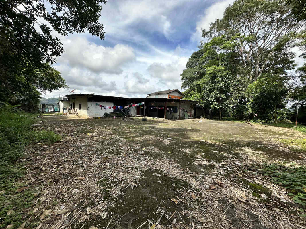 Rural style house with large yard and clothesline surrounded by trees in Las Cumbres Panama