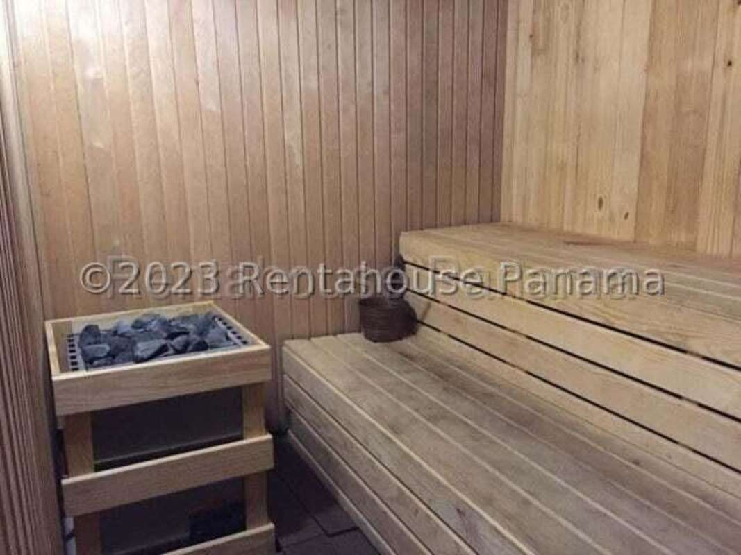 Wooden sauna room spa feature Oasis on the Bay Panama City