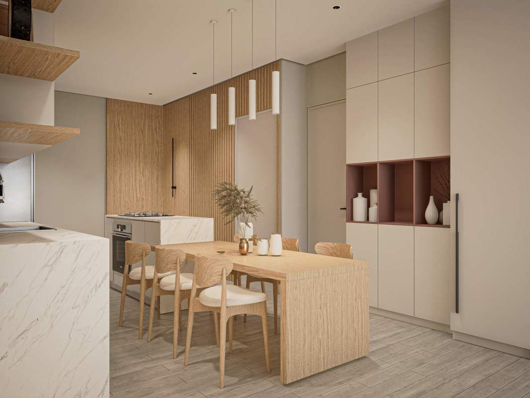 Bedroom with built-in closet, window, neutral colors in The Edge Marbella Panama