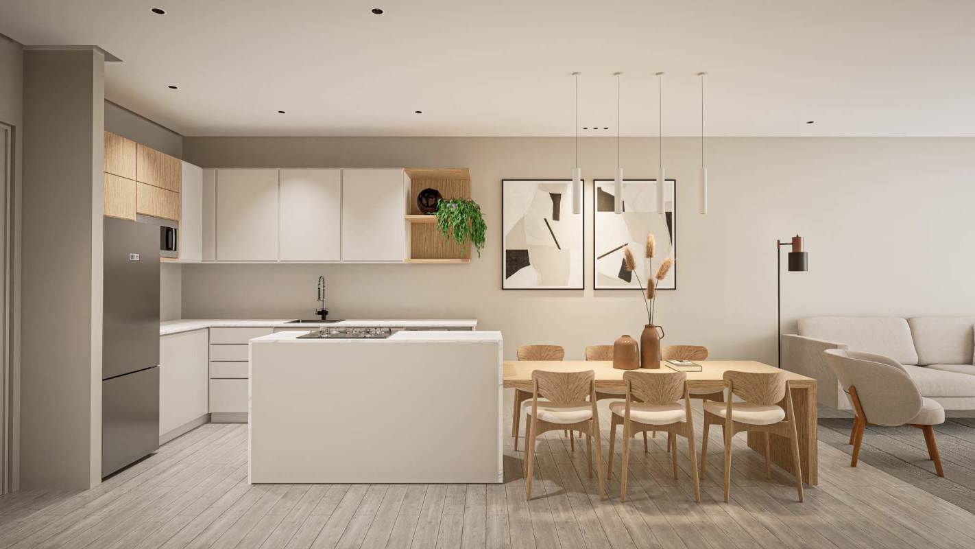 Bathroom with modern tile, walk-in shower, vanity in The Edge Marbella Panama City