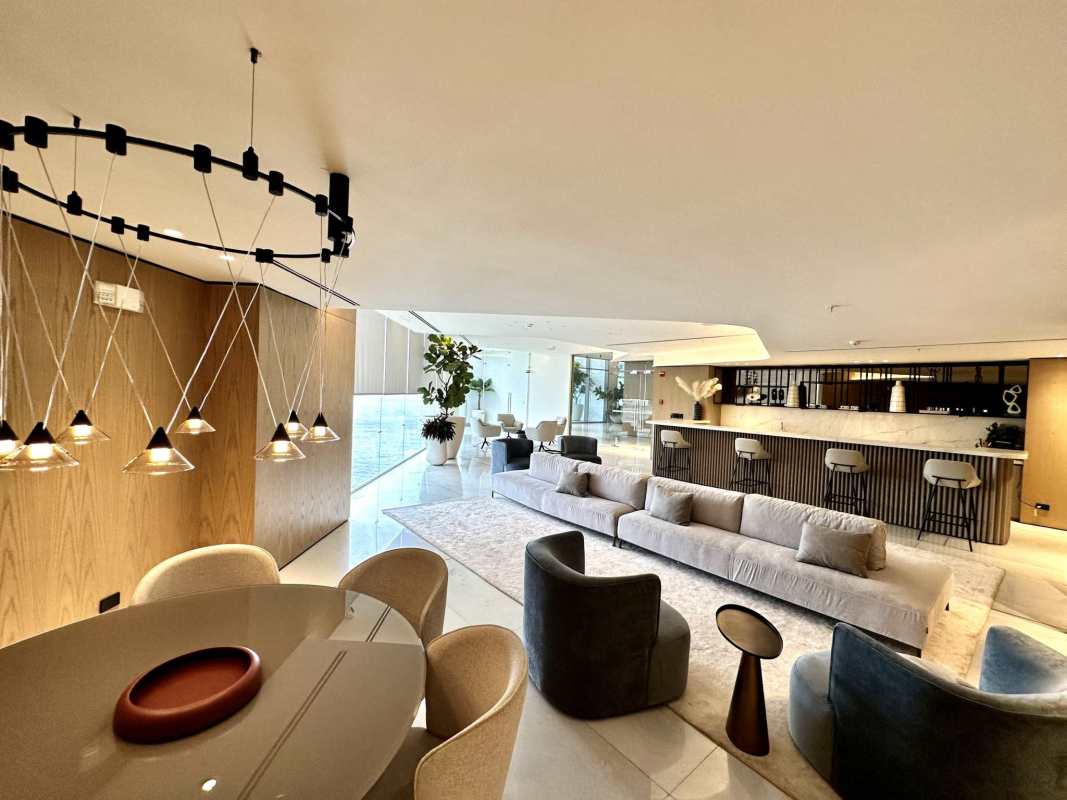 PH Sea Point luxury condominium tower skyline with ocean behind in Punta Paitilla Panama City