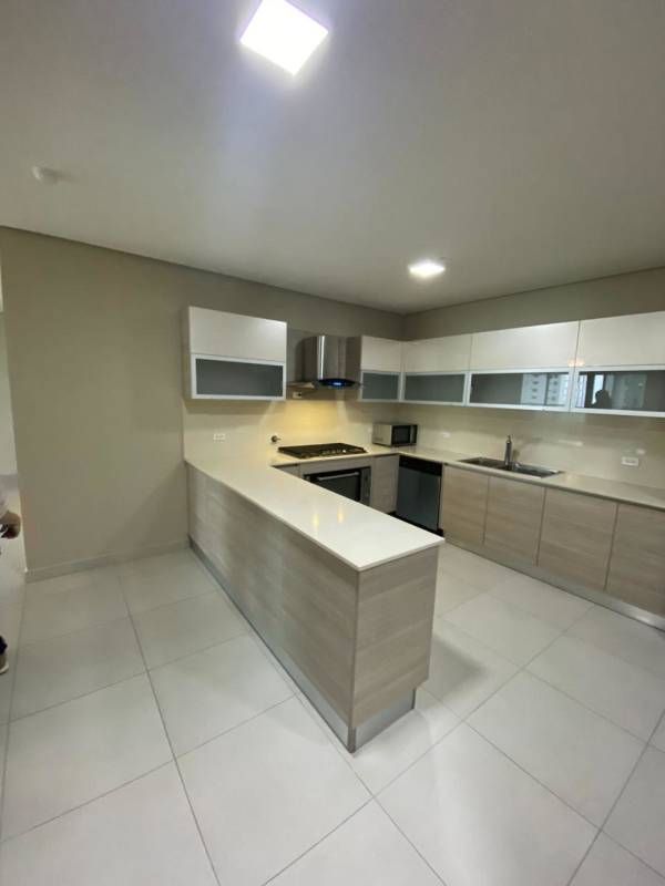Gourmet kitchen with granite countertops and stainless appliances in PH Mirador Costa del Este Panama