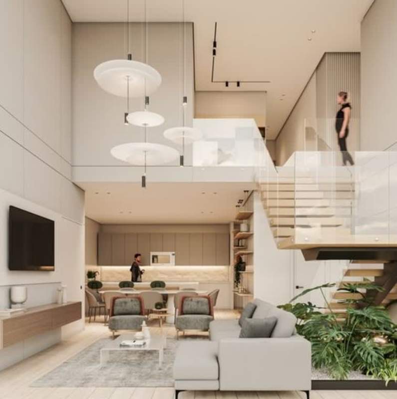 Double-height living dining with mezzanine Edison Gardens Panama