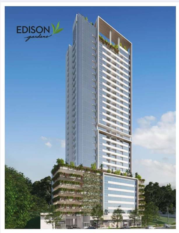 Modern high-rise tower with green balconies Edison Gardens Panama