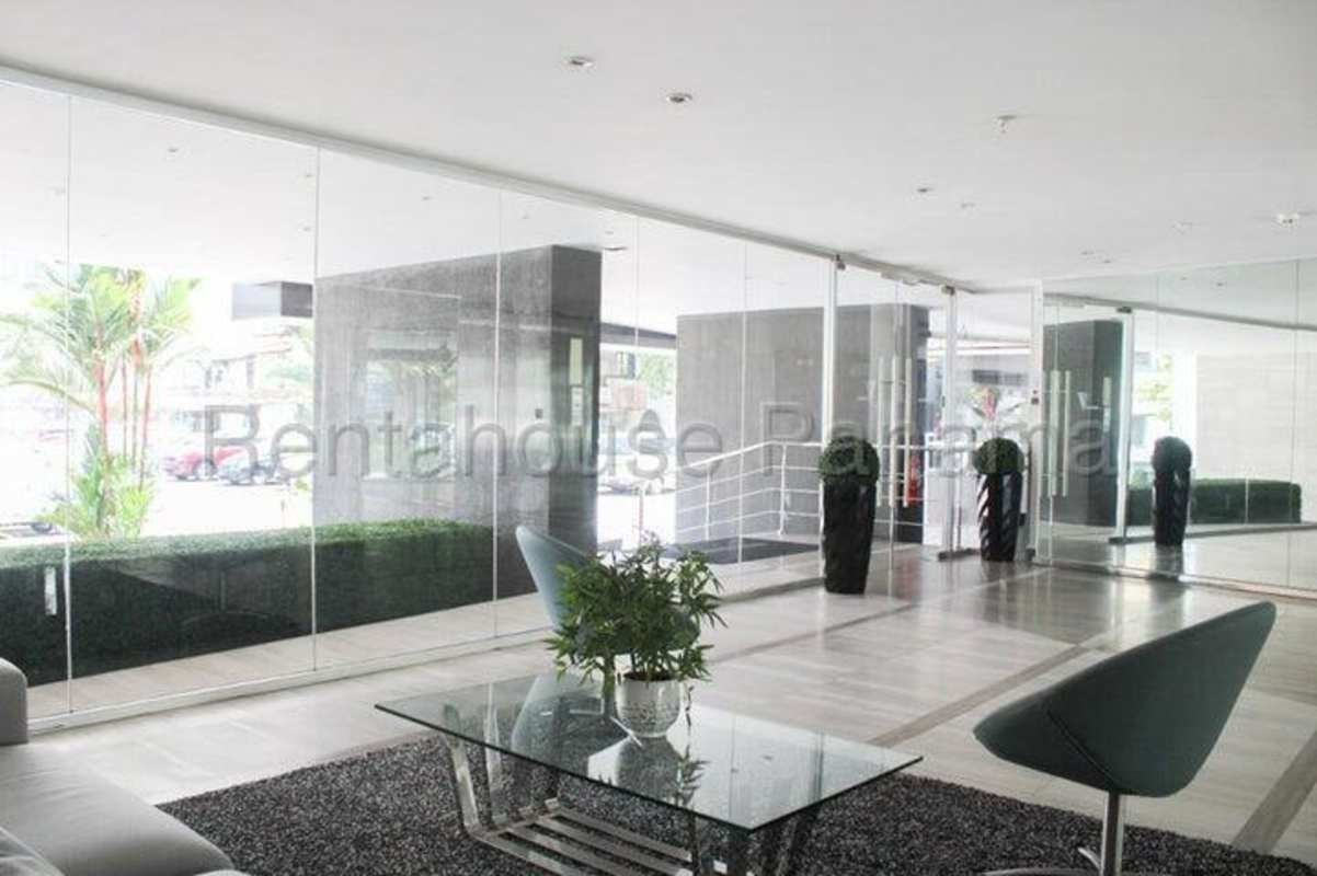 Modern condominium tower facade with balconies PH Vista Balboa Bella Vista Panama