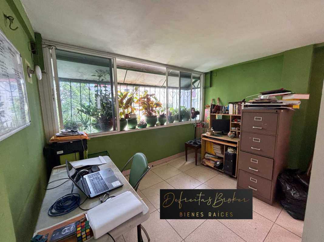 Home office green wall window bright Panama apartment PH Deby