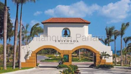 Bright furnished living room with ocean view balcony Ensenada Beach Resort San Carlos Panama