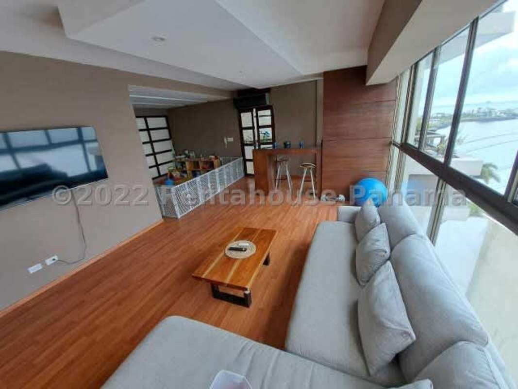 Private oceanview balcony with seating in PH Ocean Club luxury apartment Punta Pacifica Panama