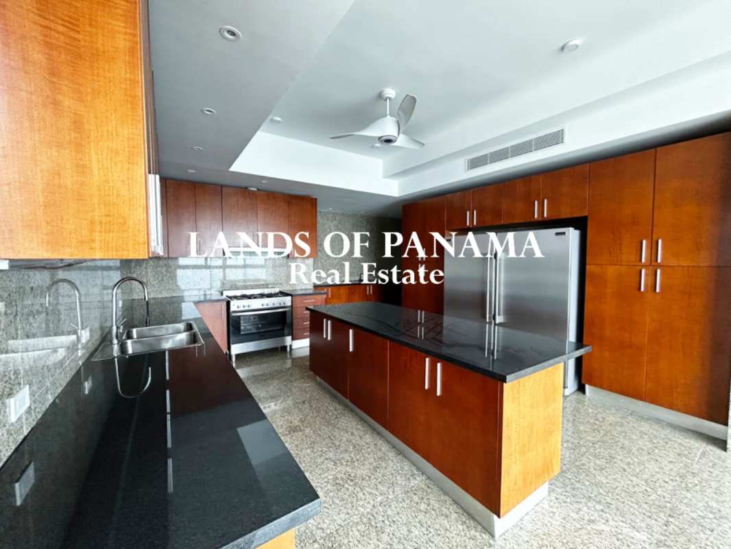Large private terrace with panoramic ocean views in luxury apartment at The Point Punta Paitilla Panama City