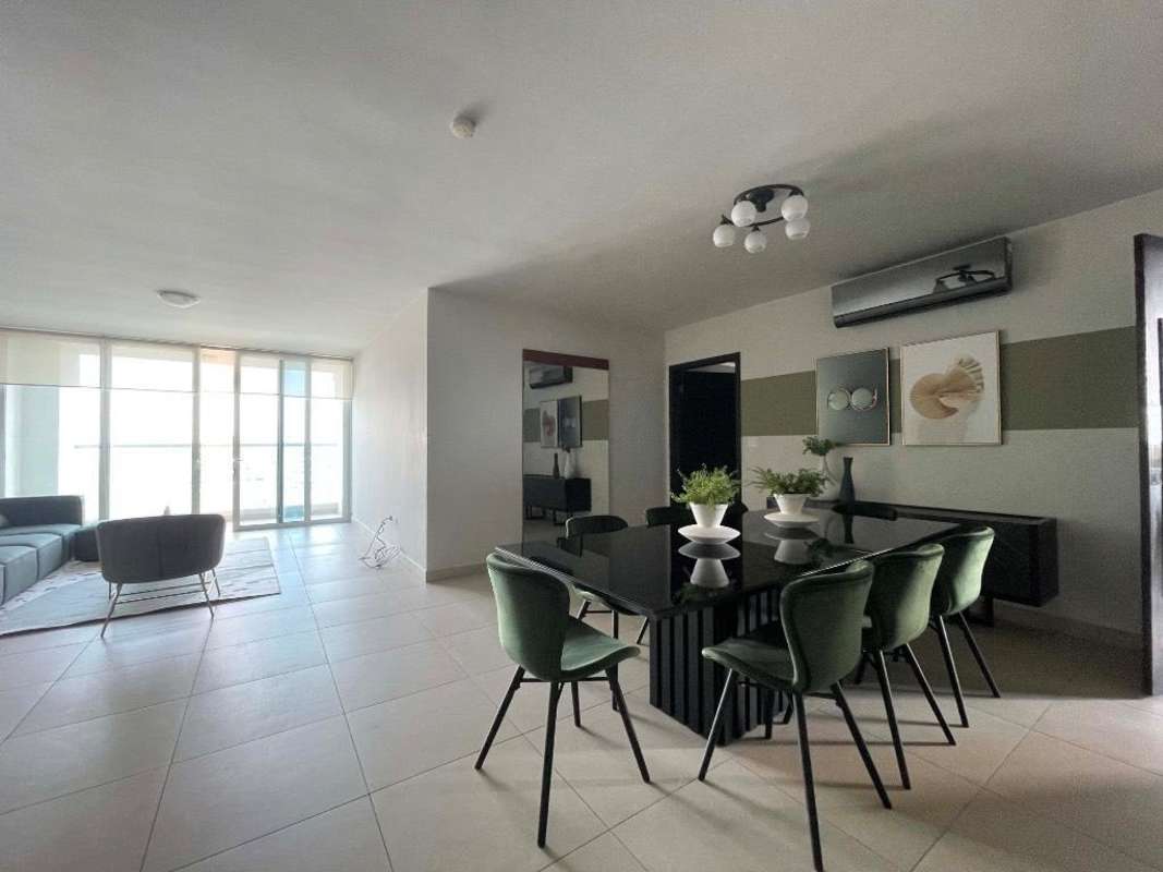 Contemporary furnished living space with large balcony in PH Serenissima Costa del Este Panama