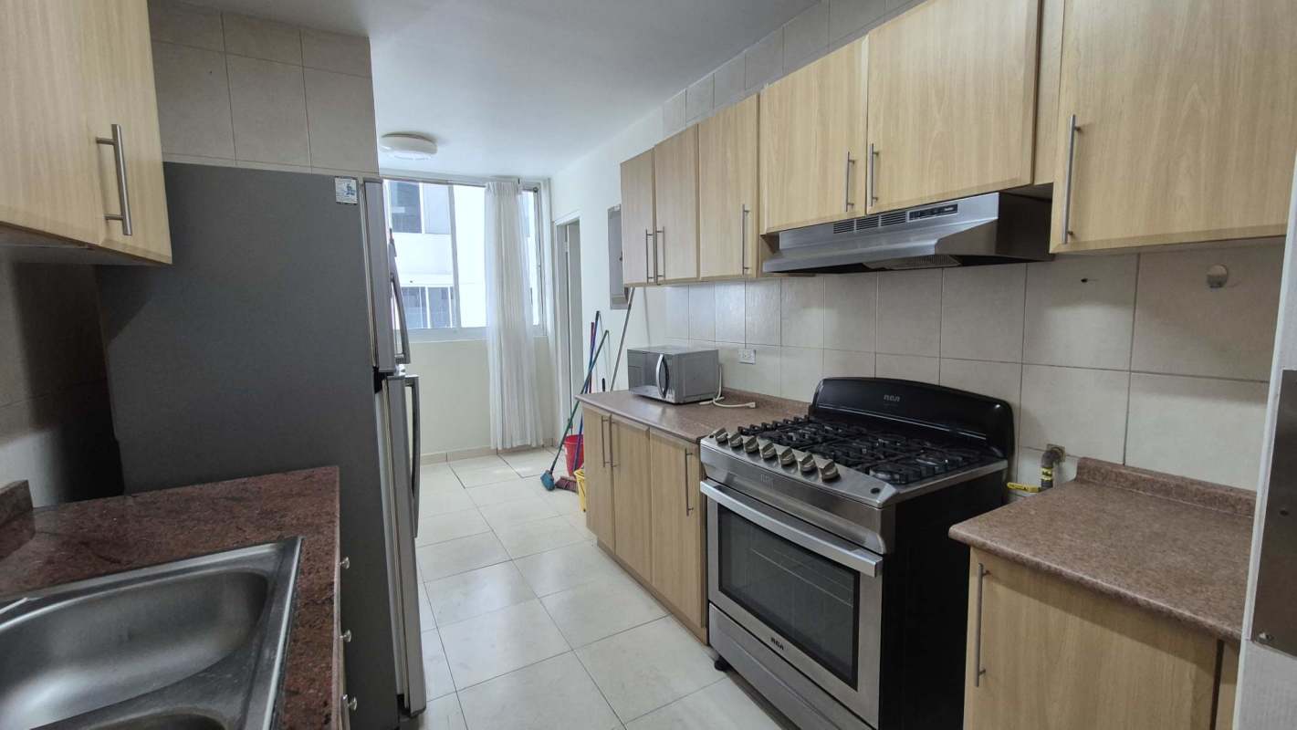 Laundry area with washer-dryer space inside PH Aurora Tower apartment El Cangrejo