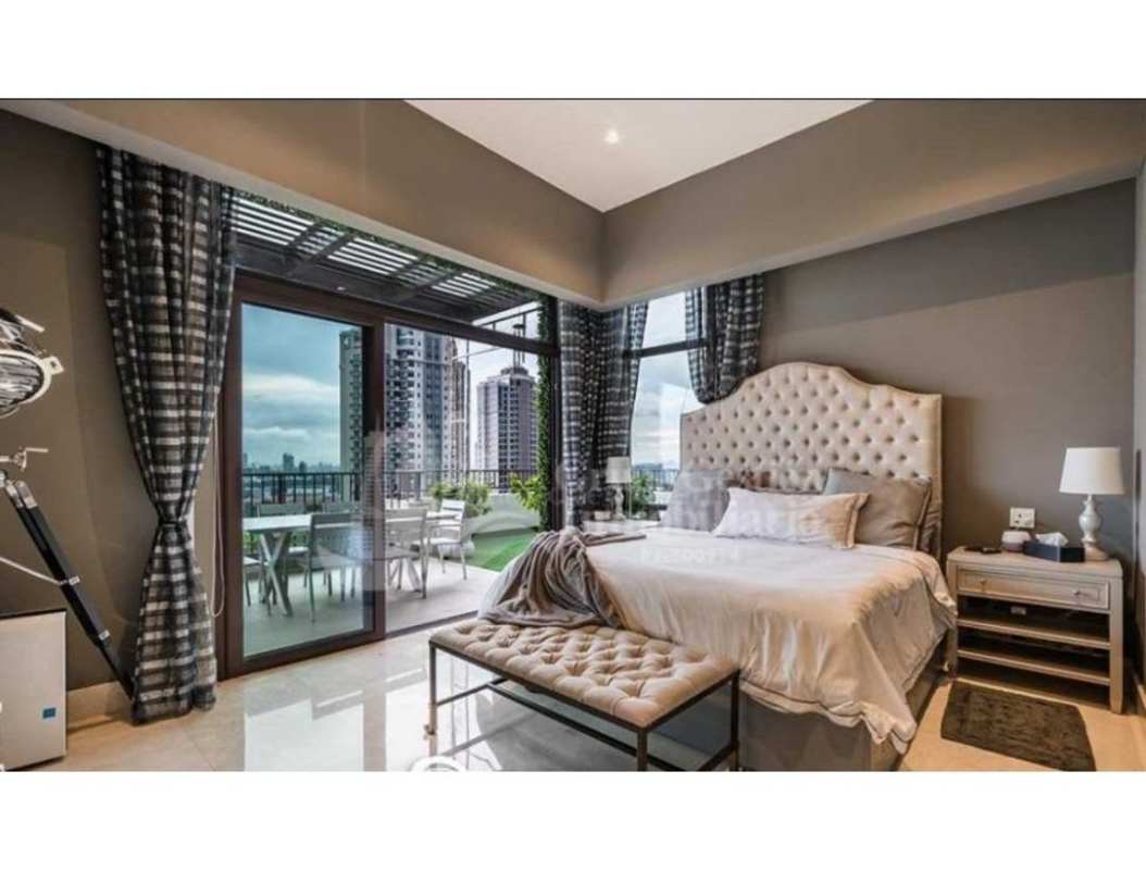 Luxury kitchen with marble island, stainless steel appliances Santa Maria Penthouse Panama