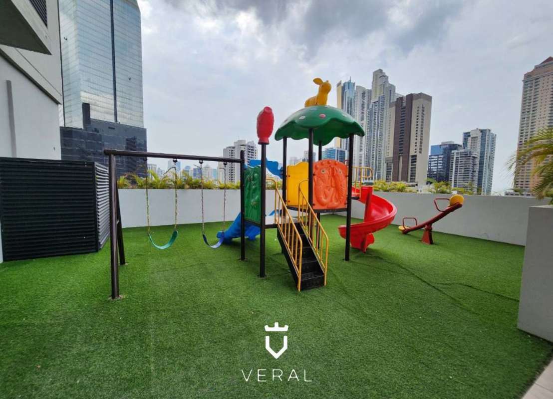 Rooftop play area with swings slide city view PH The Grey Calle 50