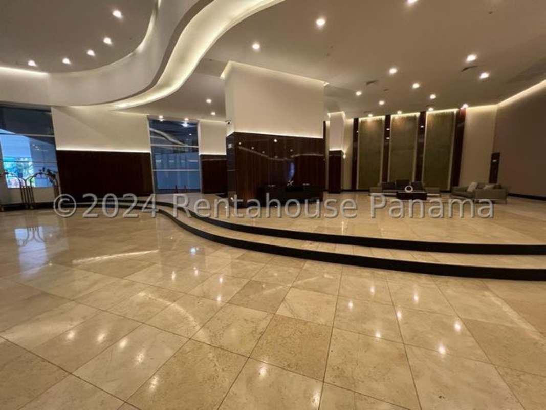 Spacious modern lobby area at Oasis on the Bay luxury tower in Punta Pacífica Panama City