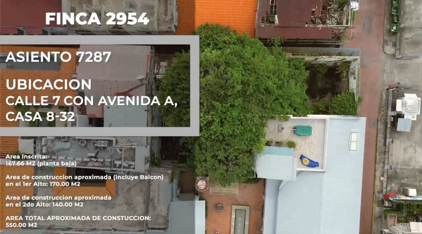 Aerial of lush courtyard and rooftops historic Panama area