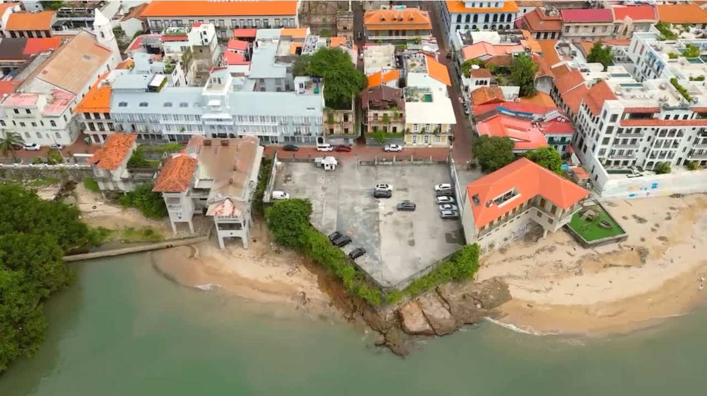 Coastal historic Panama district aerial