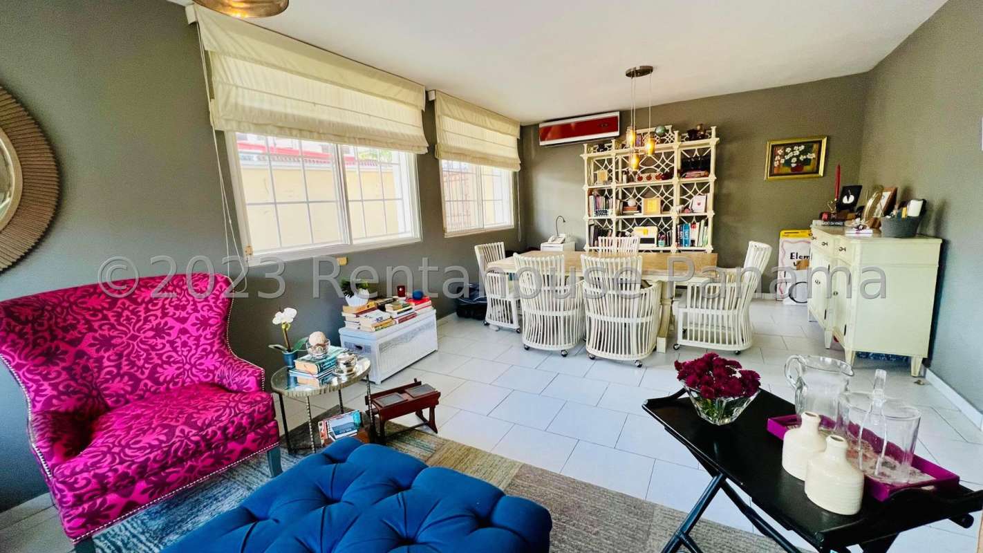 Spacious bright living and dining area with contemporary decor in upscale home Altos de Golf Panama
