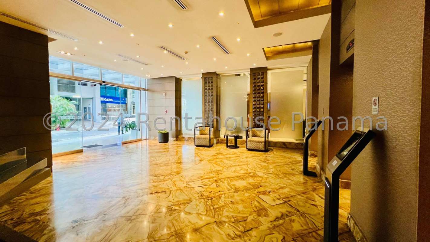 Workspace with glass walls, ceramic floors, natural light in Twist Tower Panama