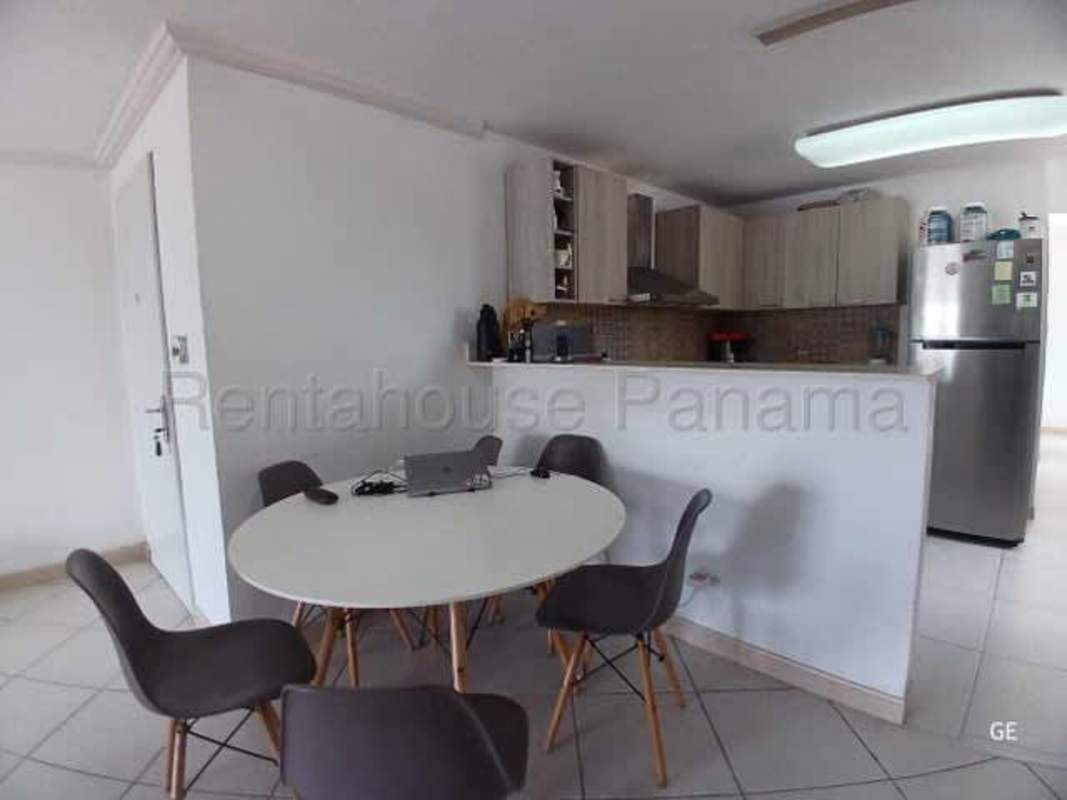 Remodeled kitchen with patterned tile backsplash, light wood cabinetry, stainless steel appliances in PH Marbella Tower Panama City