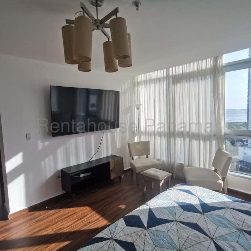 Dining space with large windows and ocean views PH Riverside Costa del Este Panama