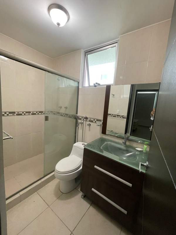Stylish bathroom with glass shower modern fixtures PH Clayton Park Tower Panama