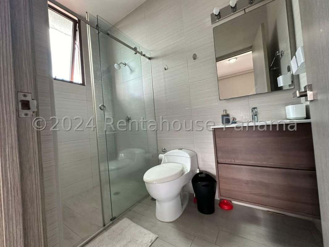 Contemporary bathroom with imported tiles glass shower enclosure PH Costamare Costa Sur Panama
