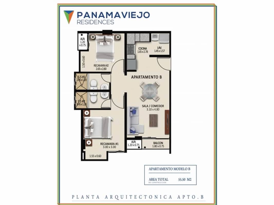 Bright living room with dining area and balcony access at Panama Viejo Residences in Costa del Este Panama City
