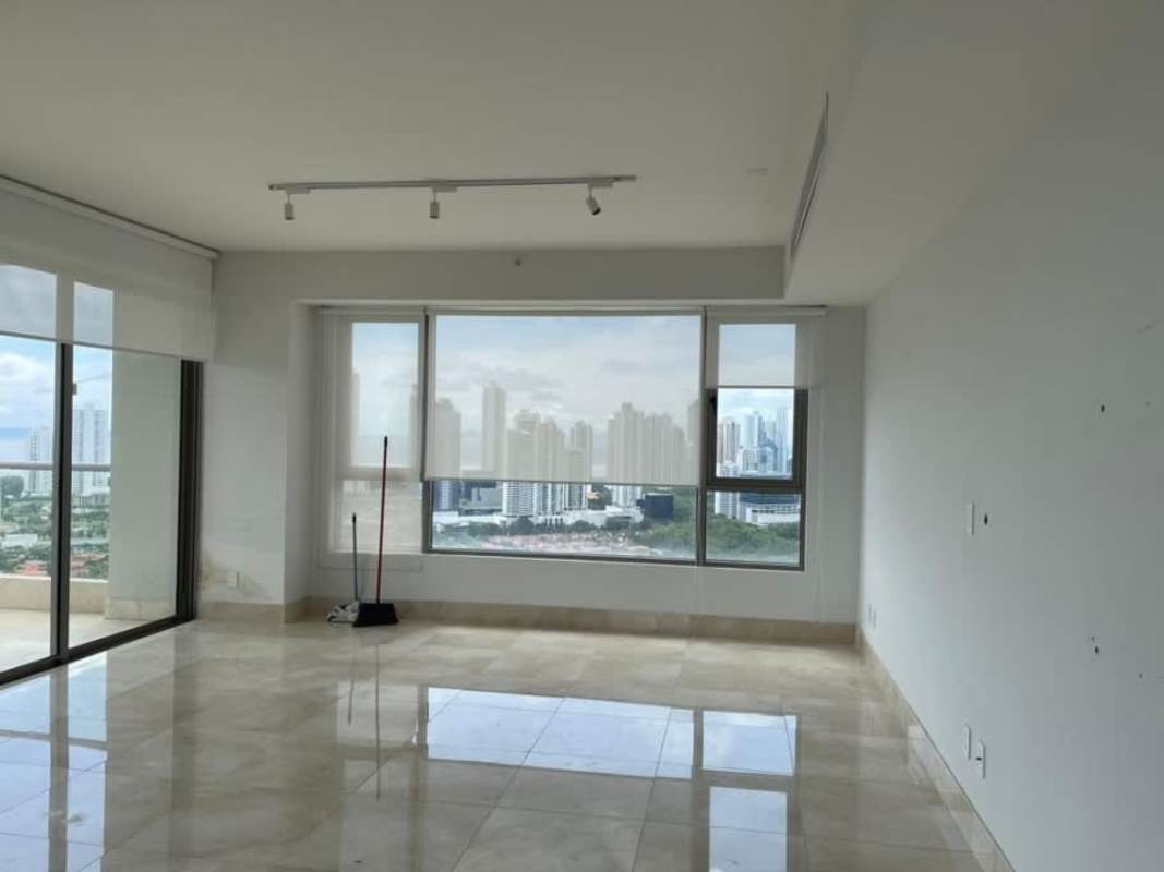 Modern apartment with panoramic view of Panama skyline from living area