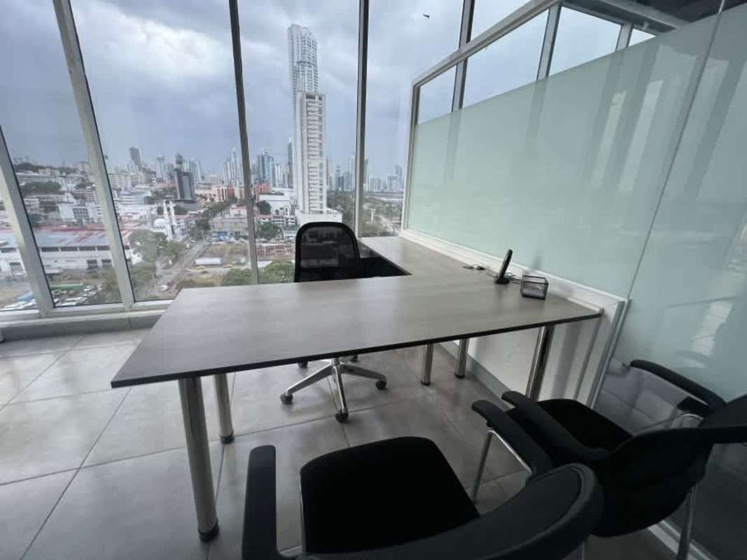 Private executive office with city skyline view large windows in PH BOC Tower Panama City