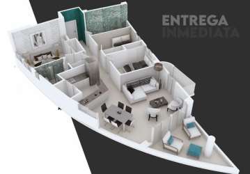 3-bedroom apartment floor plan at Las Olas Resort with ocean-facing terrace and open living room in Playa La Barqueta Panama