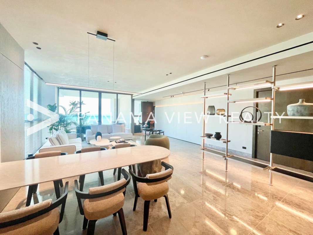Contemporary dining area with large windows and ocean views Punta Paitilla PH Sea Point