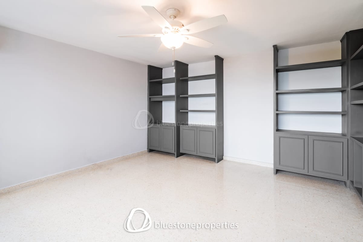 Modern bathroom with double sinks, soaking bathtub and shower in oceanfront condo Panama