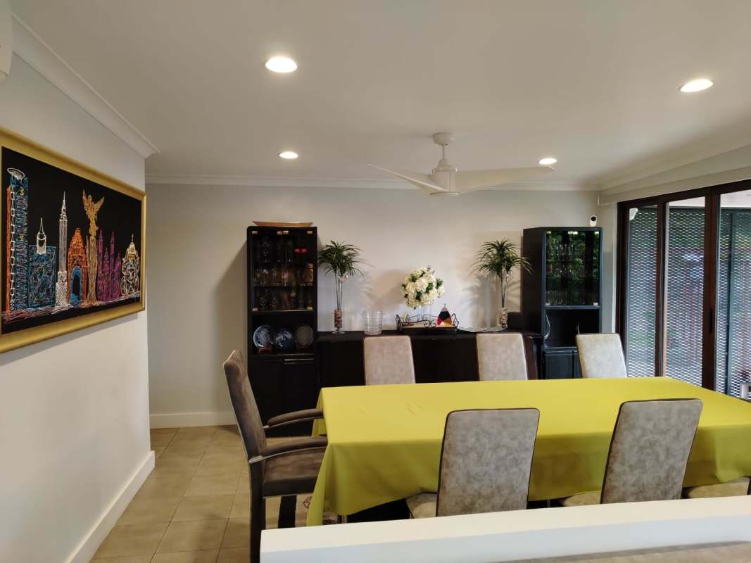 Covered outdoor terrace with patio garden space Betania Panama single family house for sale