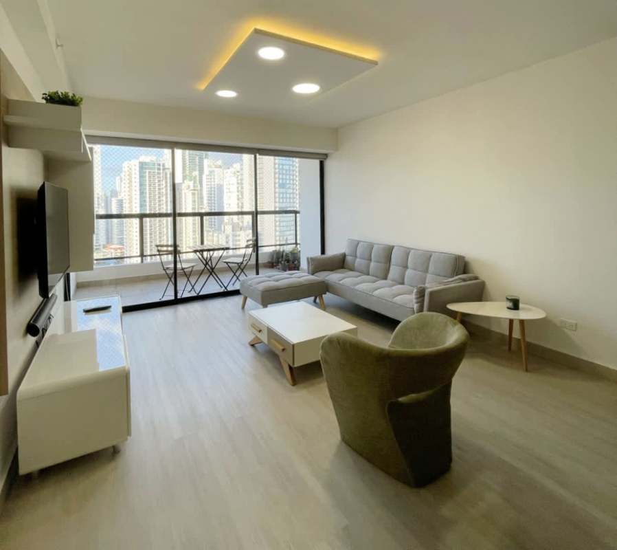 Private balcony with partial ocean and city views in PH BICSA Tower on Avenida Balboa Panama